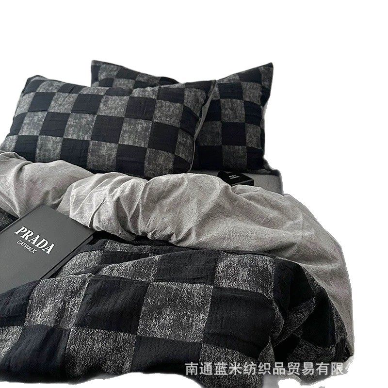 My Boyfriend'S Favorite Checkerboard! Home Four-Piece Dormitory Three-Piece Set with Washed and Brushed Finish Amazon