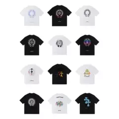 Cross-Border Cro X Print High-Quality Pocket Lettering Large Logo Horseshoe Round Neck Loose Short-Sleeve Couple's T-Shirt