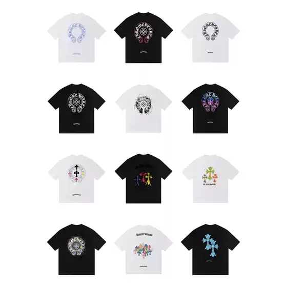 Cross-Border Cro X Print High-Quality Pocket Lettering Large Logo Horseshoe Round Neck Loose Short-Sleeve Couple's T-Shirt