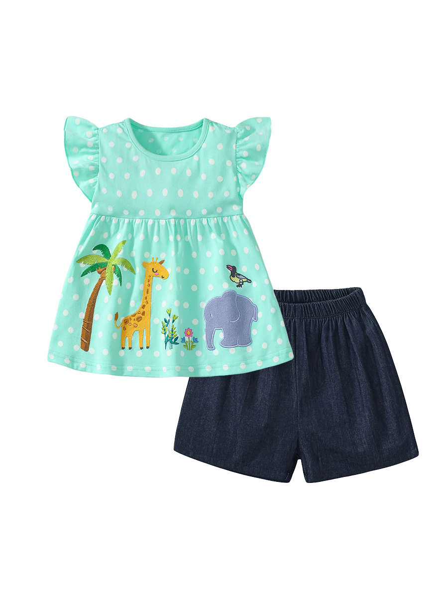 2024 Summer Girls' Set, Cotton Short-sleeve & Shorts Kids' 2-piece Outfit