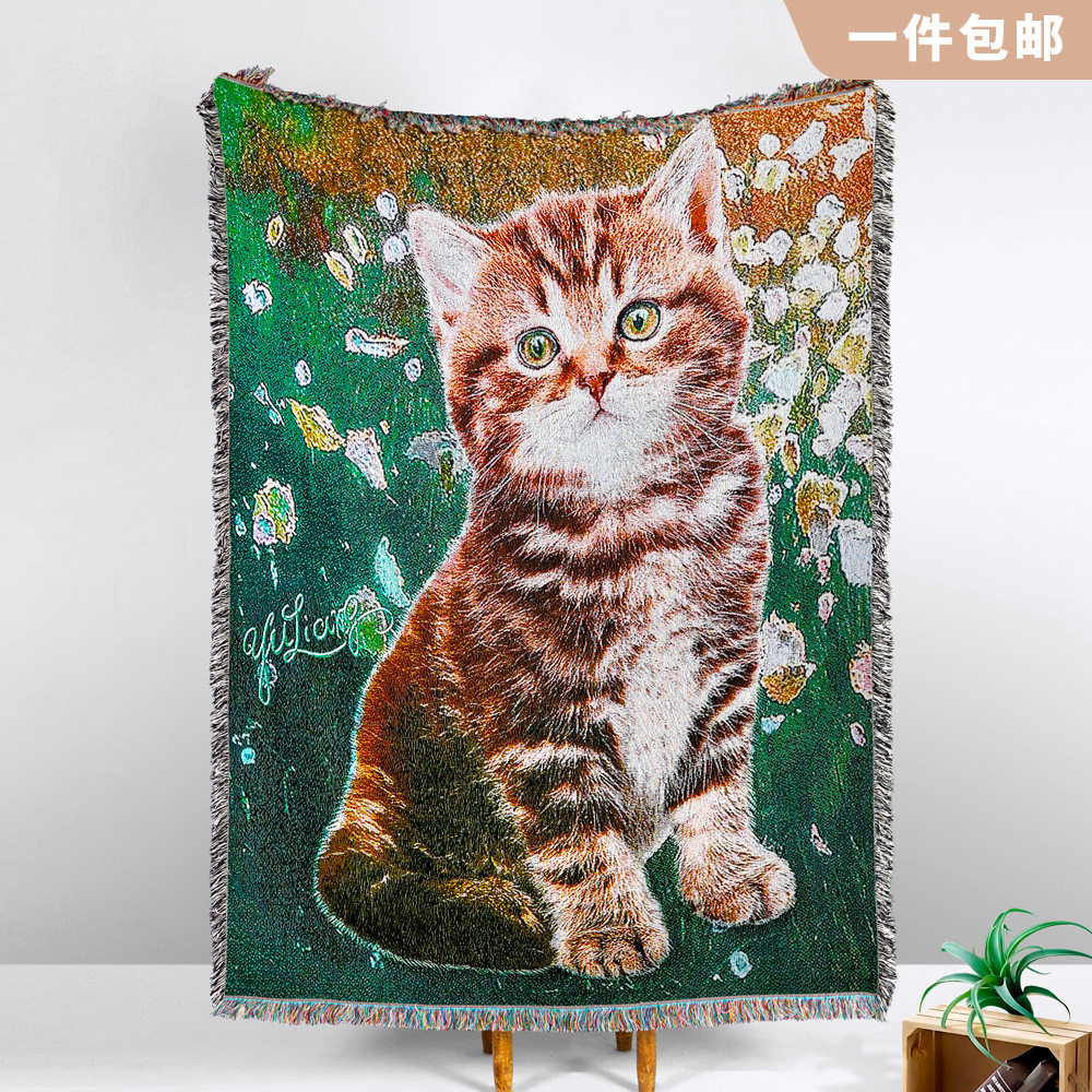 Customized New Cotton Jacquard Thread Blanket Cartoon Thickeneded Non-Slip Tassel Thread Blanket Office Nap Blanket Wholesale
