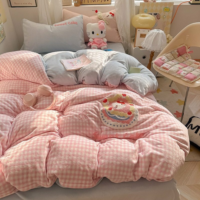 2025 Milk Velvet Four-Piece Set New Towel Embroidery Skin-Friendly and Comfortable Autumn and Winter Thickeneded and Warm Nantong Home Textile Wholesale