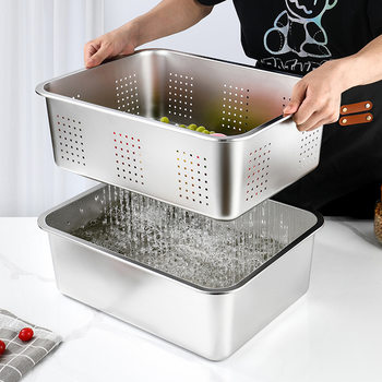 Stainless Steel Punched Square Basin Square Basin with Holes Square Basin Vegetable Washing Drain Basin with Lid Drain Basket Vegetable Washing Blue Vegetable Basin