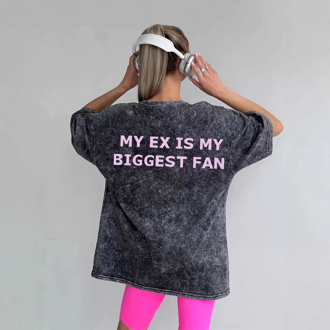 Loose Fit Graphic Print Short Sleeve T Shirt for Women Vintage Wash Design Summer Casual Wear OEM Available