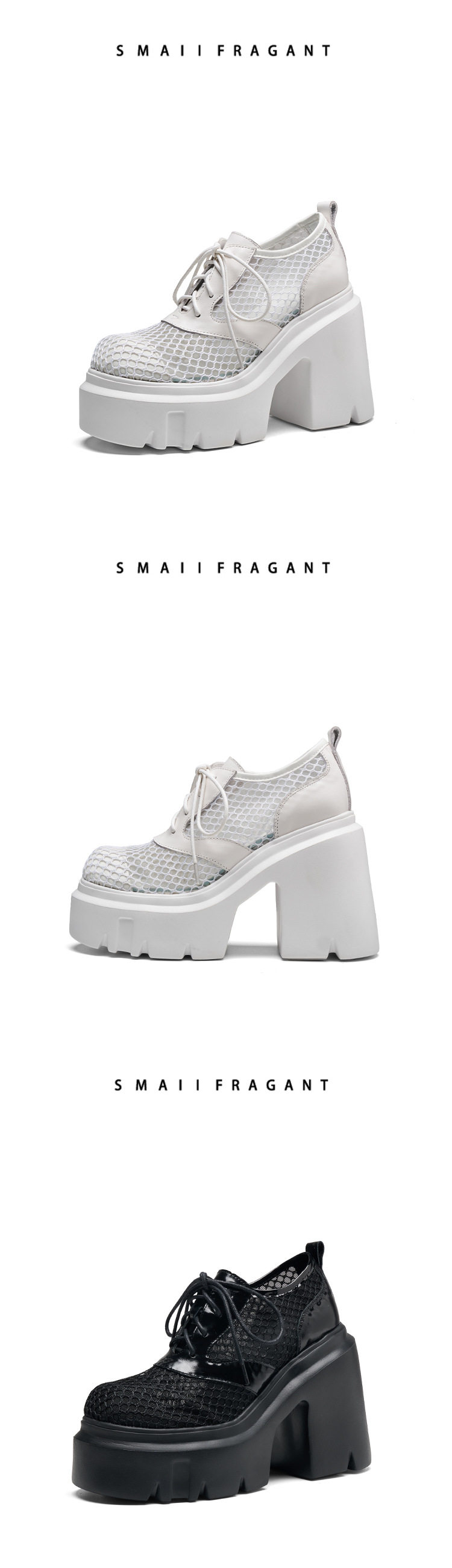 Giày cao gót nữ đế xuồng platform dây buộc hở mũi, gót 12 cm, phong cách thể thao — [Đen], [Trắng] chi tiết 8