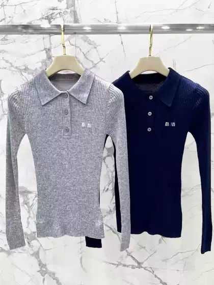 Early Autumn New Alphabet Jacquard POLO Collar Long-sleeved Knitted Shirt Slim-fit All-match Base Pullover Wool Top for Women