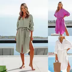 Dress 2025 Spring New Arrival Cross-border Foreign Trade Women's Clothing eBay Amazon Hot Selling Solid Color Long Sleeve Shirt Dress