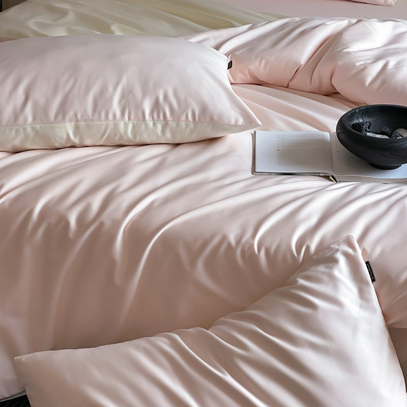 High-end 100 Xinjiang long staple cotton four-piece set A pure cotton quilt cover double spell solid color model room kit generation