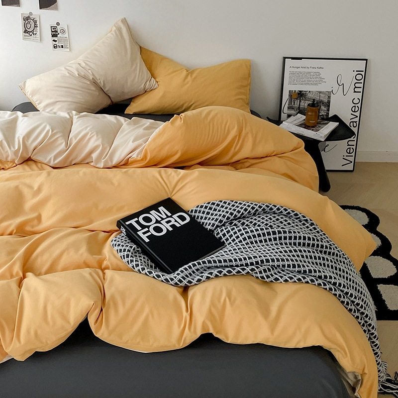 Four-Piece Bed Set, Category A, Maternal and Infant Grade, Naked Sleeping Ins, Pure Washed Cotton Bedding, Bed Sheetss, Quilt Cover, Dormitory Bed Bed Sheets Set, Three-Piece Set