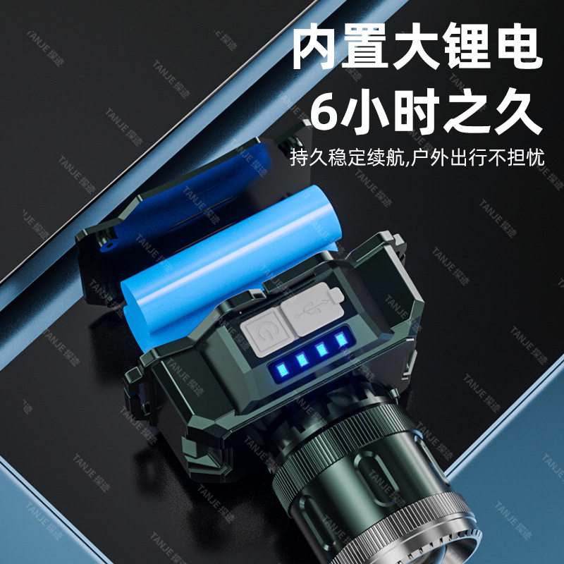 Double lithium battery zoom strong light long-shot headlight rechargeable waterproof super bright head-mounted miner's lamp long endurance flashlight