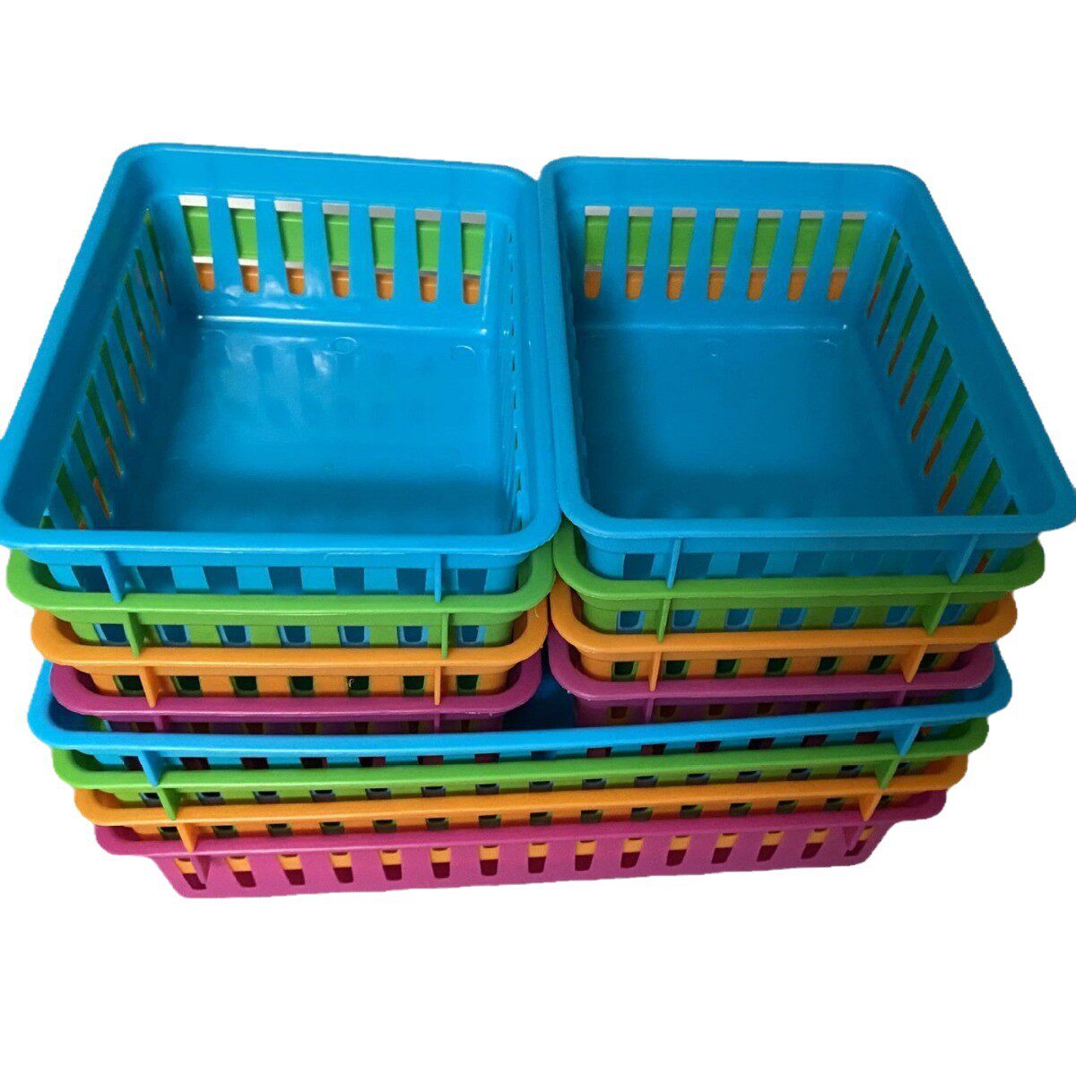 Multi-specification colorful stationery blue round student office stationery storage basket square strip jewelry storage basket
