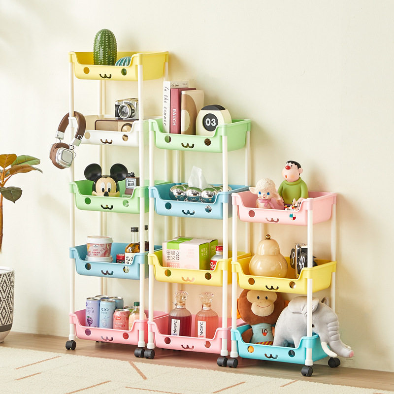 Trolley Storage Rack Floor-Standing Household Snack Children's Toy Storage Rack Multi-Layer Plastic Removable Storage Rack
