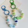 New houndstooth cube sugar beaded keychain pendant cute girl bag ornaments colorful wheel beads lobster buckle
