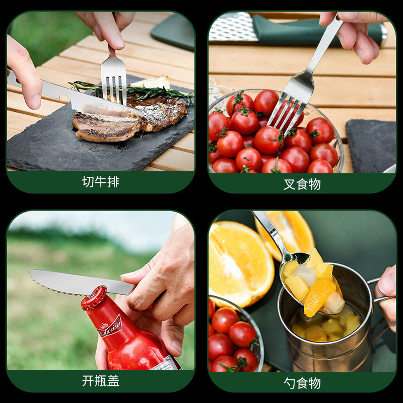 Spot Amazon Stainless Steel Camping Style Barbecue Tool Set Outdoor Portable Bbq Barbecue Tool 5-Piece Set