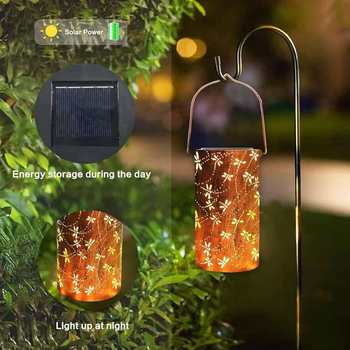 Solar Dragonlamp Outdoor Waterproof Courtyard Decoration Iron Cylinder Hollow Lantern Garden Landscape Decoration Hanging Lamp