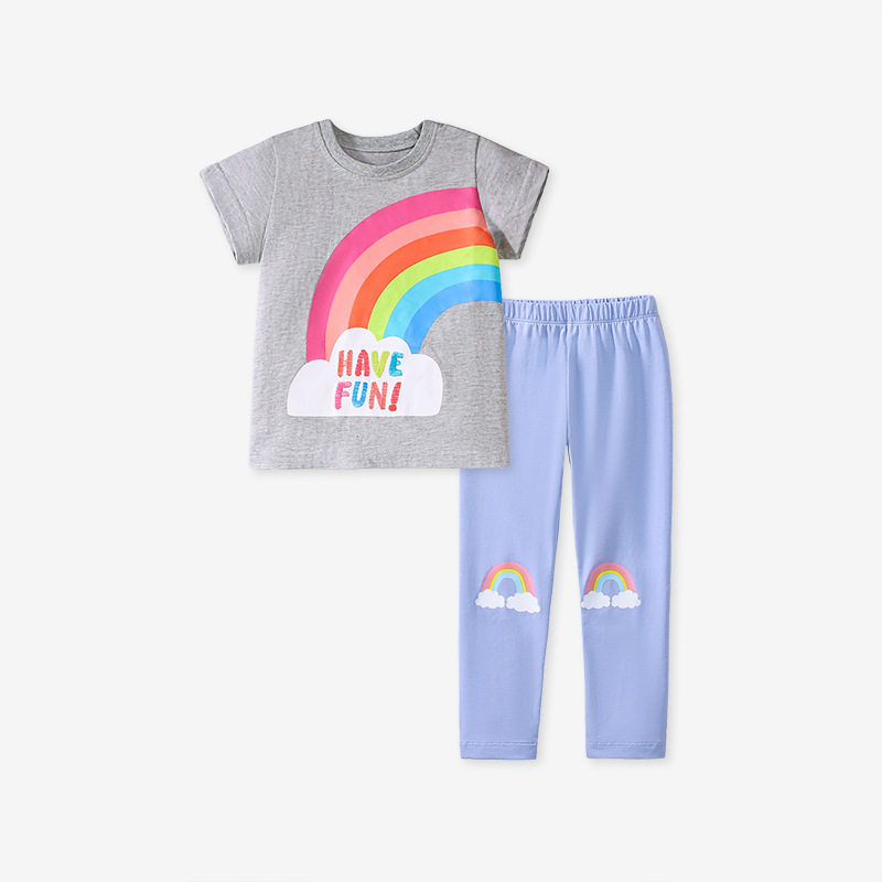 Girls' Cute Summer Rainbow Two-Piece Set, Kids' Wear Wholesale
