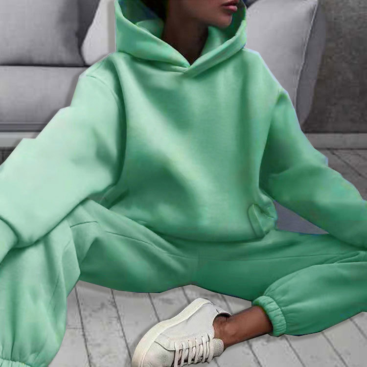 Hooded Sweatshirt and Pants Set for Women Solid Color Casual Outfit Spring Fashion