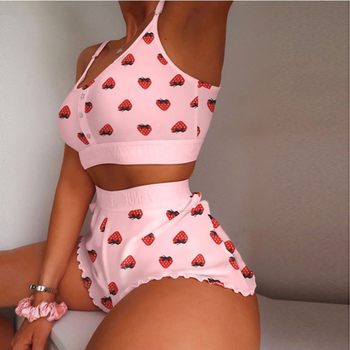 Cross-Border New European and American Foreign Trade Women's Large Size Fashionable Printed Suspender Pajamas Tight Thin Home Clothes Two-Piece Set
