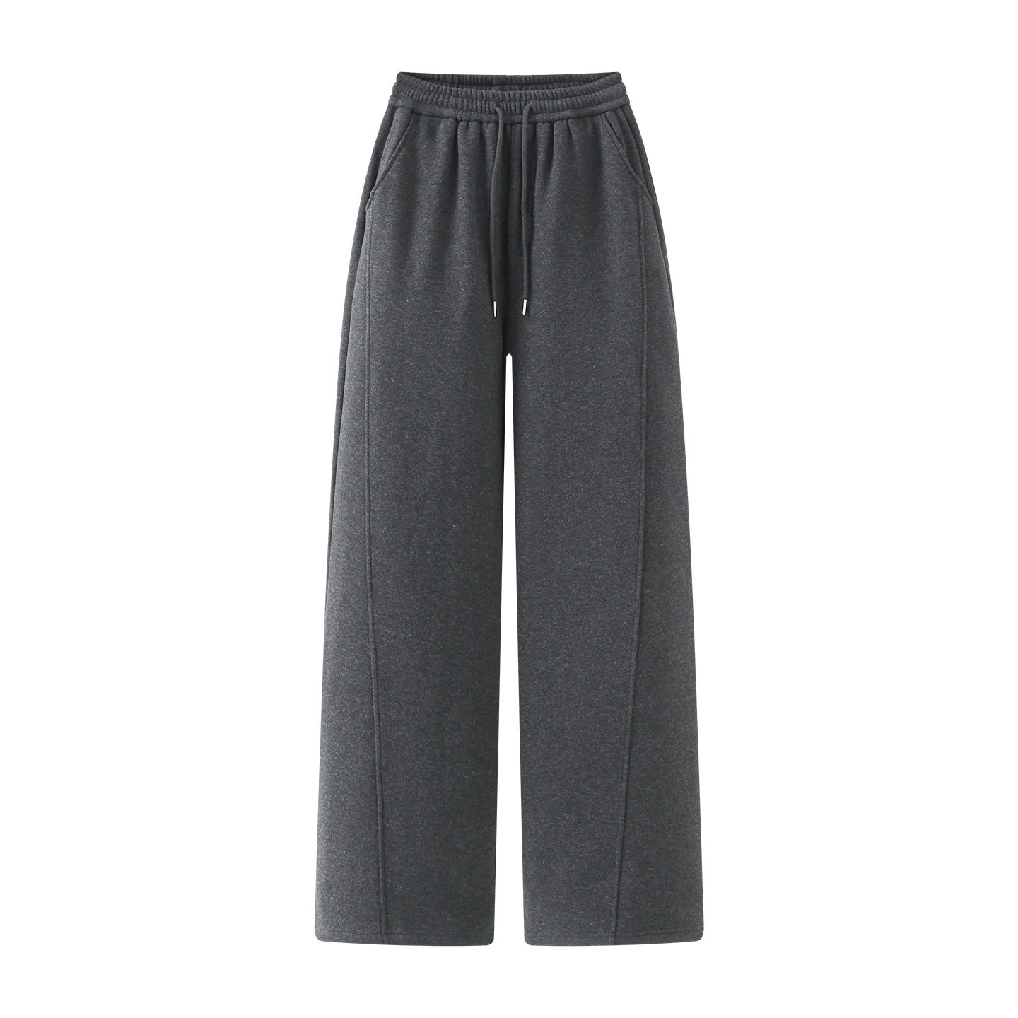 Trendy Gray Fleece-Lined Thick Sweatshirt Set Winter Stand Collar Slimming Versatile Casual Pants Two-Piece Set