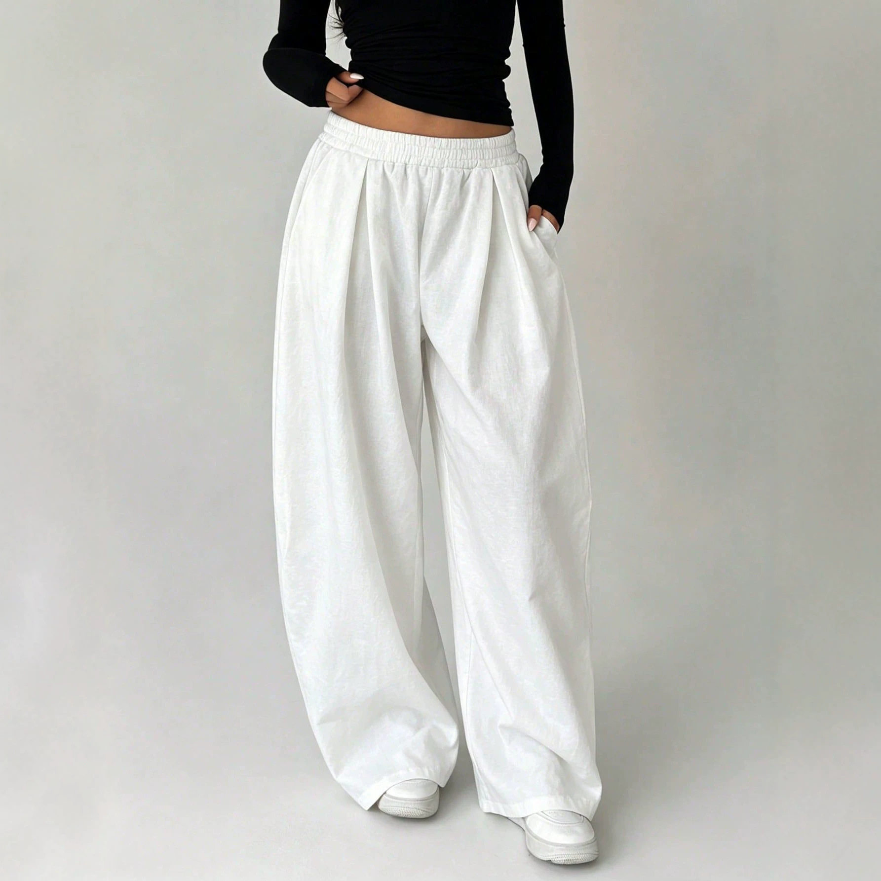 Lightweight Womens Casual Loose Fit Trousers Elastic Waist Versatile Style Summer Wear Ready to Ship