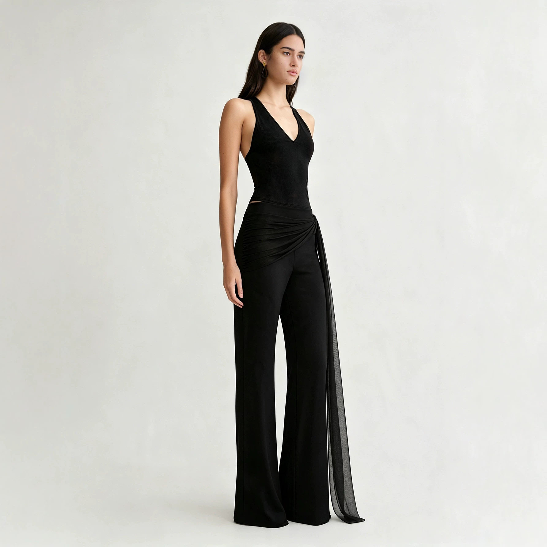 High Waisted Black Flare Pants Elegant Design Lightweight Fabric Slim Fit Casual Wear for Autumn Winter Wholesale
