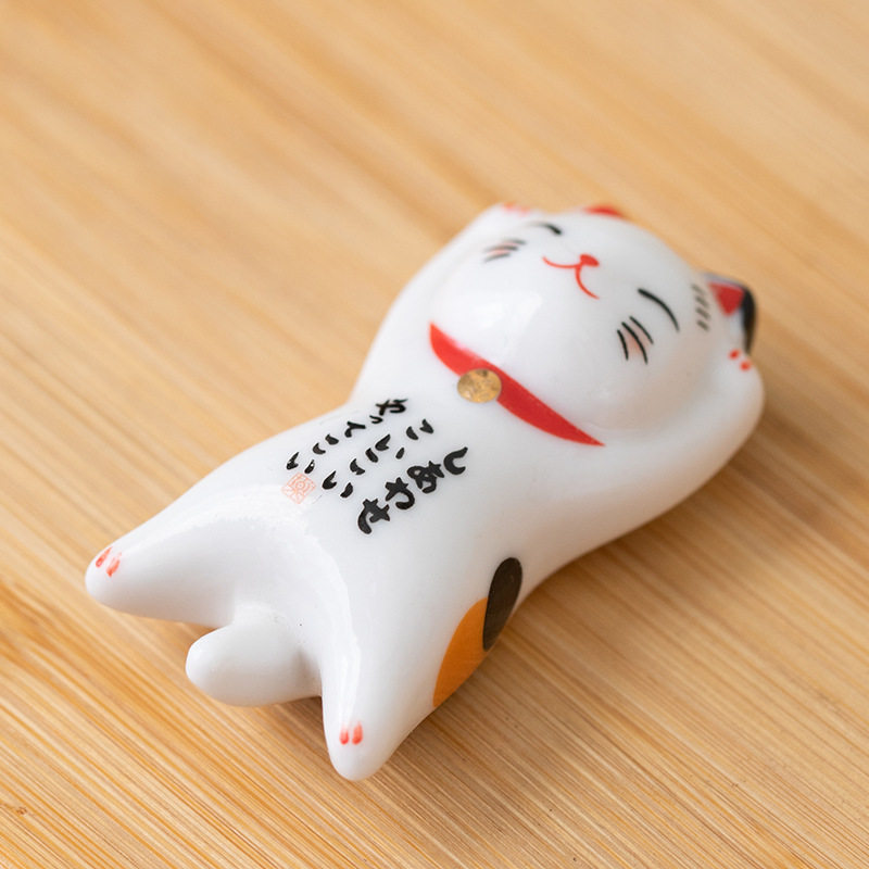 文创 新款ZAKKA日式陶瓷招财猫筷架筷子架陶瓷彩绘小猫 花宠摆件