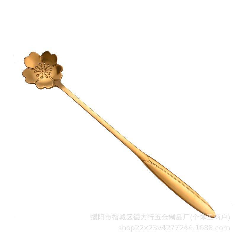 Stainless Steel Cherry Blossom Spoon Long Handle Coffee Stirring Spoon Creative Heart-Shaped Spoon Dessert Spoon Honey Spoon Bird's Nest Gift Spoon