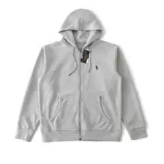American Ralph Rl Sweatshirt Men's Spring and Autumn Cotton Hooded Zip-Up Polo Embroidered Pony Logo Pure Cotton Jacket