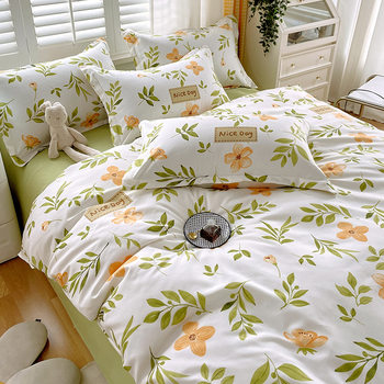 Princess wind thickened sanding four-piece set wholesale machine washable bed sheet quilt cover three-piece set AB version student dormitory home