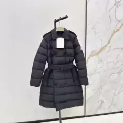 Shenzhen Nanyou 25 Autumn and Winter Fashionable Letter Micro-Label Splicing Lapel Double-Breasted Waist Long down Jacket