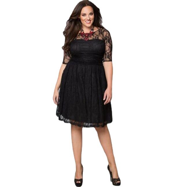 Plus Size Lace Dress Elegant Solid Color Sexy Design Comfortable Fit Perfect for Parties and Special Occasions