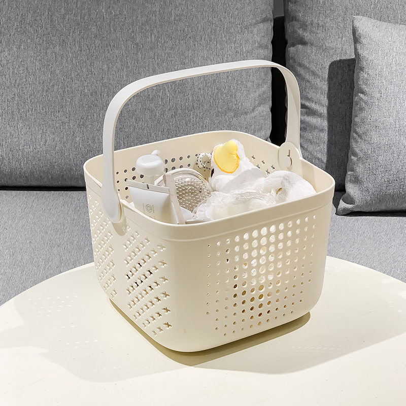 Portable bath basket bathroom washing supplies storage basket for students light luxury bath basket square draining bath basket