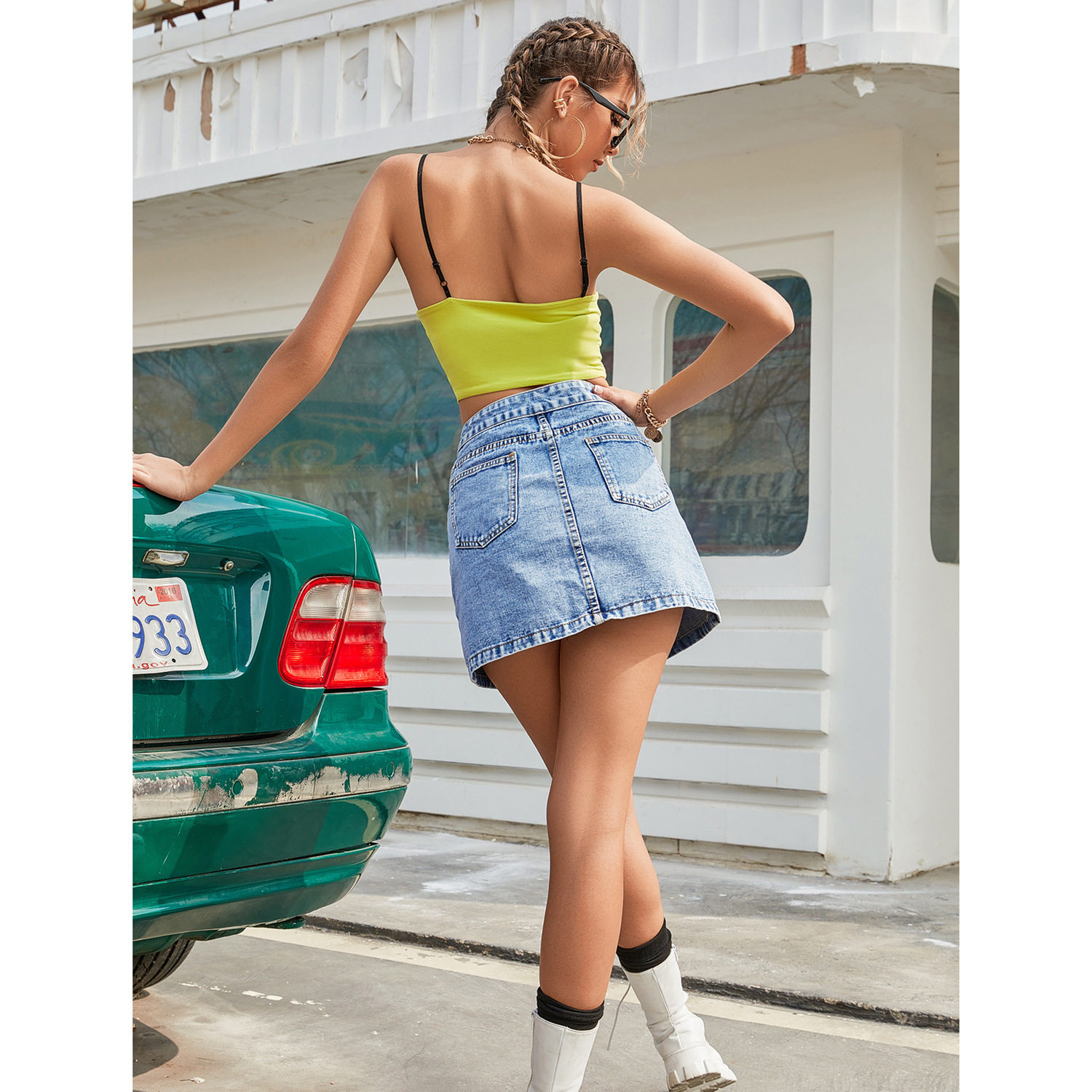 High Waisted Denim Skirt Irregular Hem Bodycon Fit Spring Summer Style Wholesale Availability