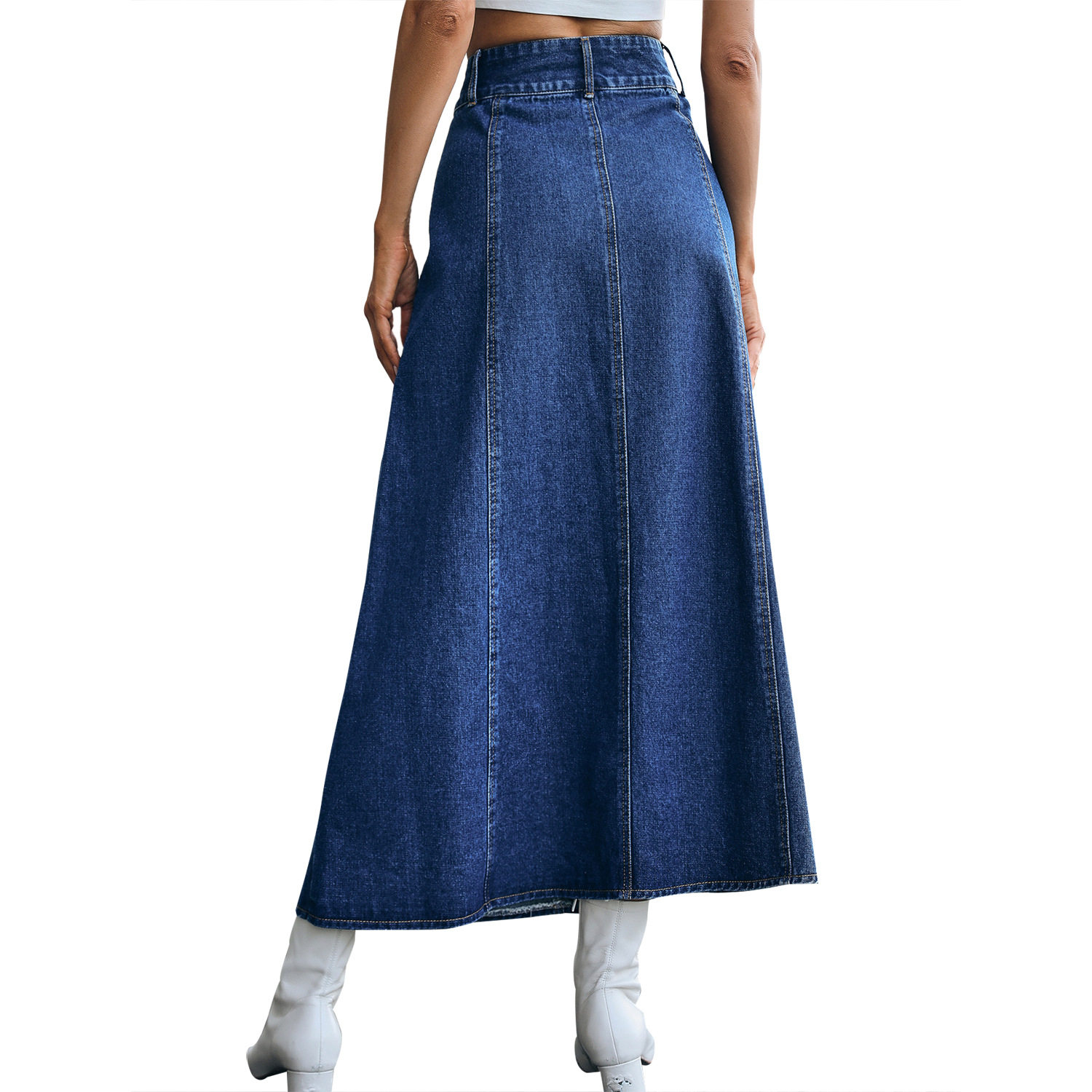 High Waisted A Line Denim Skirt Loose Fit Mid Length Fashionable Design Casual Wear for Women Wholesale Available