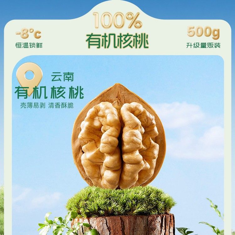 Three Squirrels Organic Walnuts 500g Bagged Nuts Large Dried Fruits Roasted Seeds Paper Shell Walnuts Casual Healthy Snacks