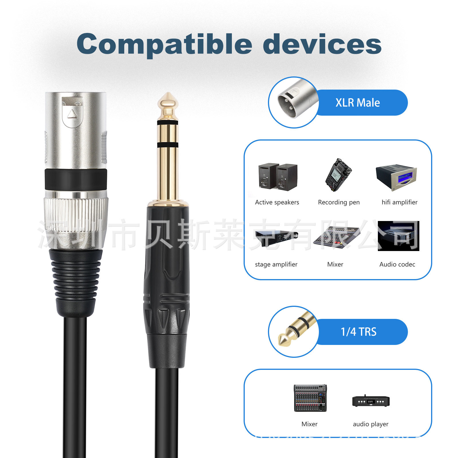 Cross-border hot in stock stereo TRS 6.35 revolution Canon public mixer microphone speaker audio cable