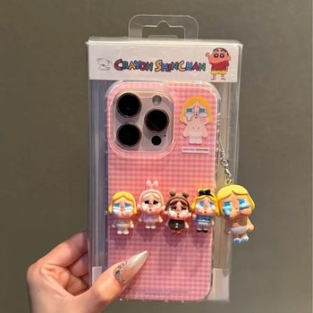 Ins Style Pink Plaid Stereo Crying Baby Suitable for Iphone16Pro Mobile Phone Case New Apple 16/15/14/13