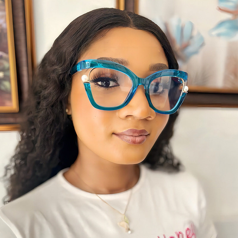 2024 new anti-blue light Women's plain glasses cross-border personalized colorful Pearl decorative glasses frame elegant glasses frame