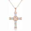 New Design White Imitation Opal Cross Pendant Necklace for Women Silver Jewelry