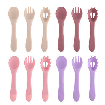 Dumo Baby Food-Grade Silicone Soft Fork and Spoon Three-Piece Set Complementary Food Tableware Baby Learning to Eat Set Feeding Set