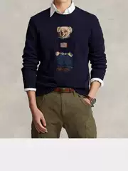 Xiaoma ~ Autumn and Winter New Classic Embroidered Flag Bear Round Neck Casual Work Clothing Style Versatile Knitwear