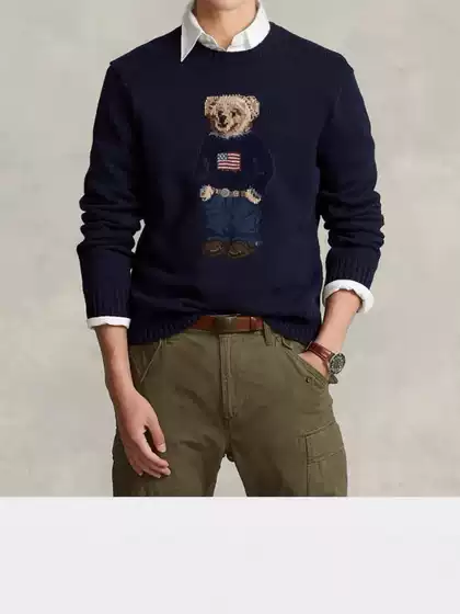 Xiaoma ~ Autumn and Winter New Classic Embroidered Flag Bear Round Neck Casual Work Clothing Style Versatile Knitwear