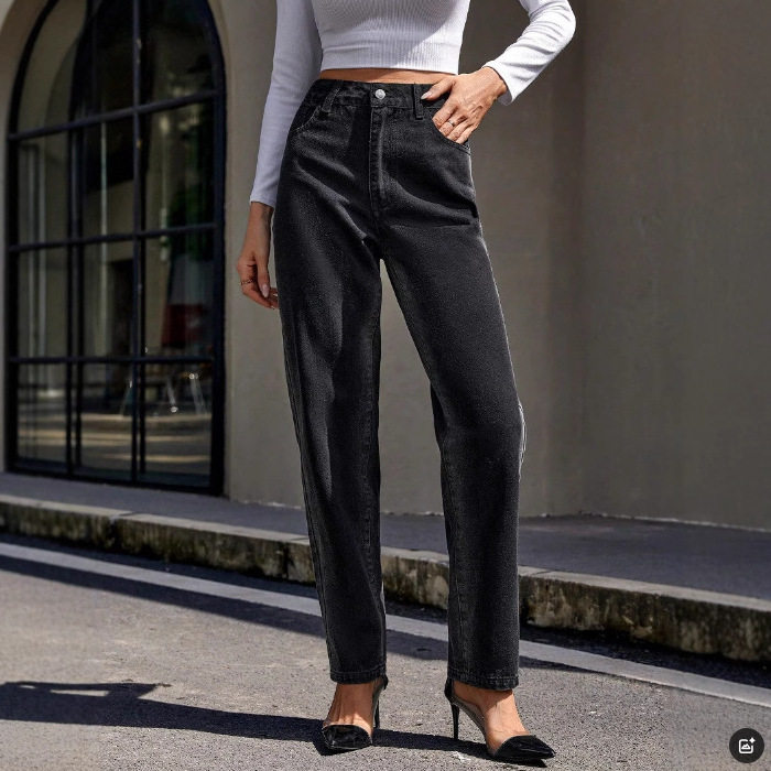 High Waisted Slim Fit Straight Leg Jeans Womens Autumn Winter Collection Casual Wear Ready to Ship