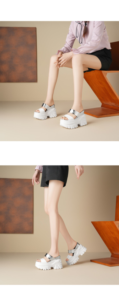Dép sandal nữ quai ngang đế dày tăng chiều cao 12cm — Màu bạc, Màu đen, Màu vàng nhạt