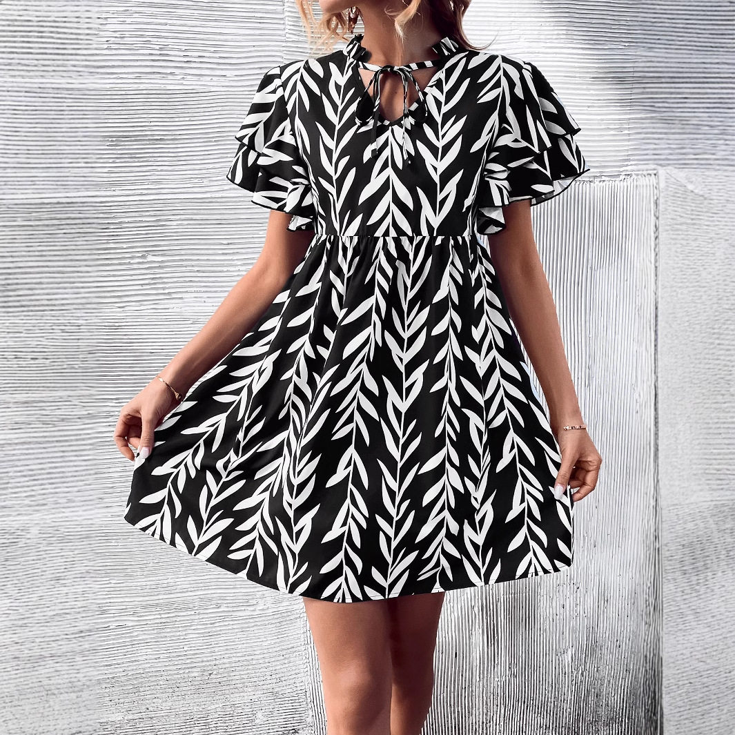 V Neck Floral Print High Waisted Dress Elegant Design Comfortable Fabric Perfect for Summer Events Wholesale Available