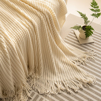 Cross-Border Ins Nordic Solid Color Sofa Blanket Knitted Tassel Blanket Office Nap Blanket B&B Decorative Blanket Wholesale
