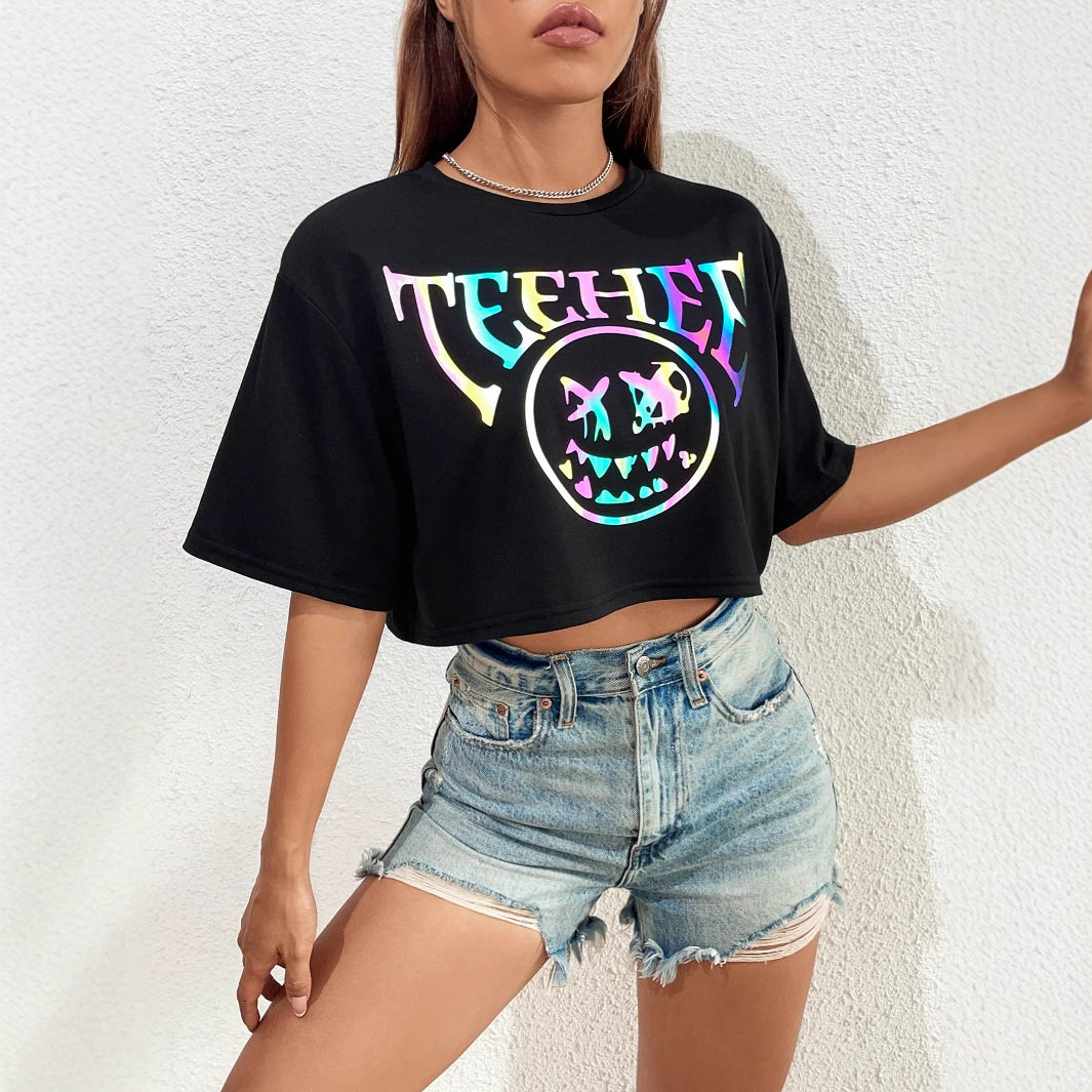 Fashion Womens Short Sleeve T Shirt Round Neck Printed Trendy Design Casual Wear Summer Style Wholesale Available