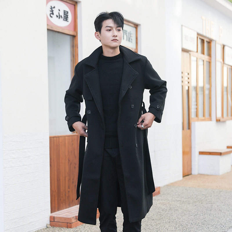 Mens Wool Blend Overcoat Mid Length Loose Fit Warm Thickened Design Winter Fashion