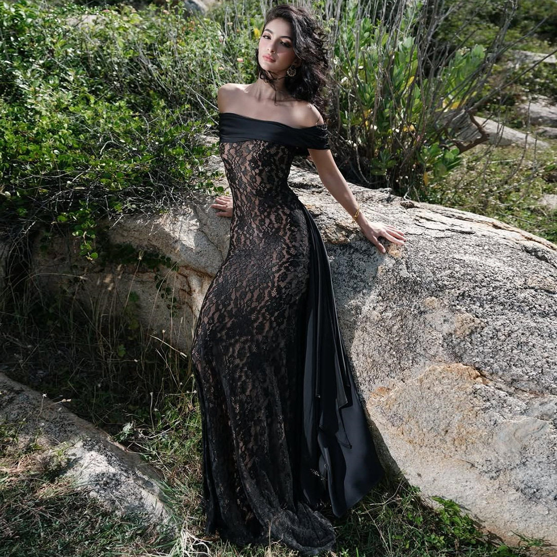 Womens Long Lace Patchwork Off Shoulder Dress Slim Fit Elegant Autumn Fashion Wholesale Available
