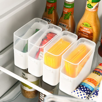 Condiment Storage Box with Integrated Flip-Top Lid, Specifically for Refrigerator Storage, Made of Pp Material, White/Transparent